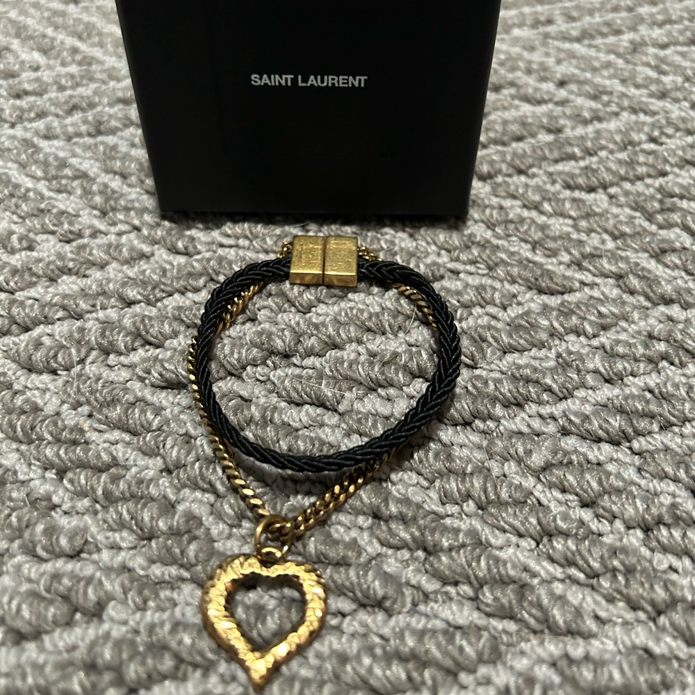 Saint Laurent Black and Gold Heart Bracelet